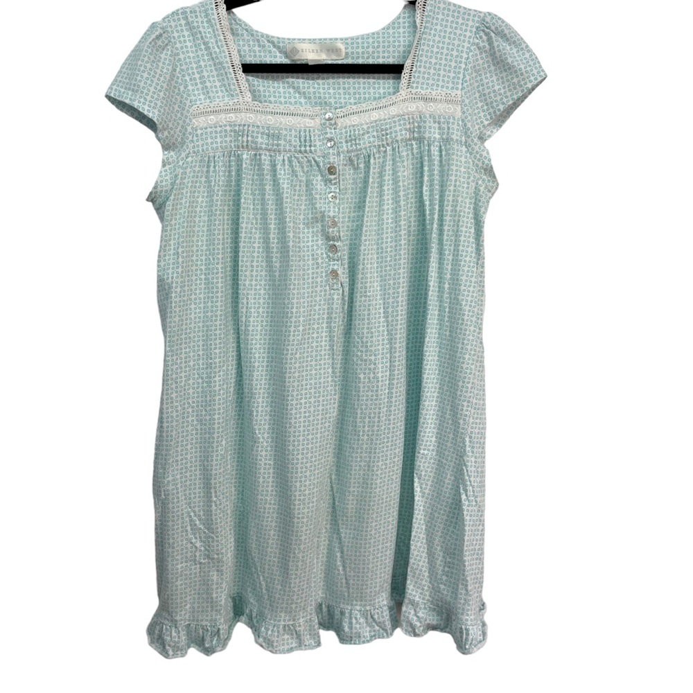 Eileen West 100% Cotton Cap Sleeve Square Neck Nightgown Dress Lace Size Medium